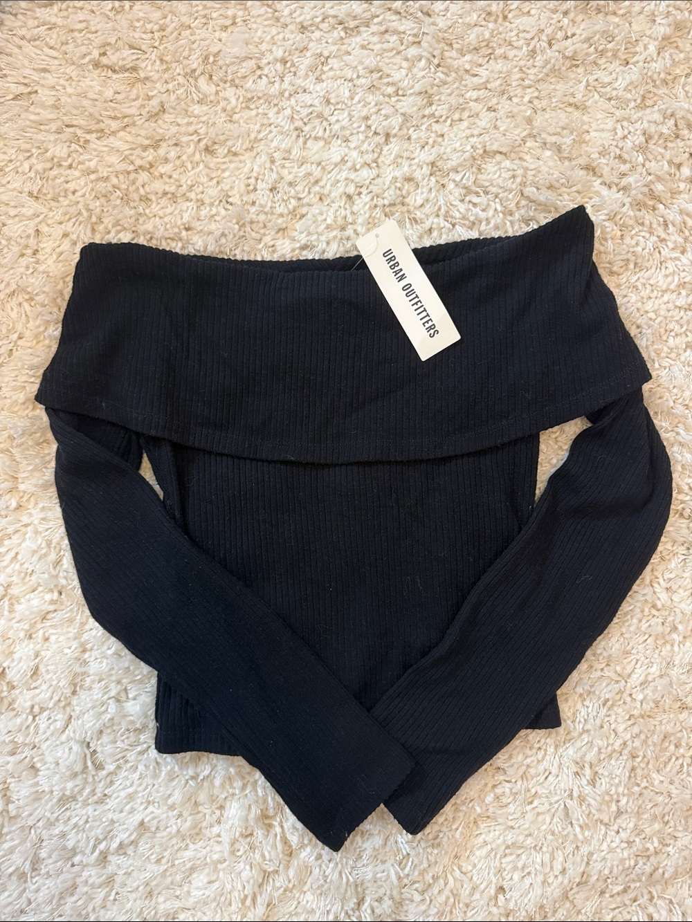 NWT Urban Outfitters Off-Shoulder Ribbed Black Sweater